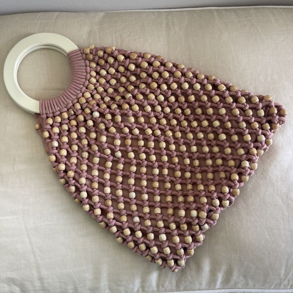C & C California Beaded Beach Pink Crochet Bag Artisan Crafter